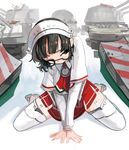  all_fours bad_id bad_twitter_id black-framed_eyewear brown_eyes brown_hair capelet garter_straps glasses kantai_collection kylin long_sleeves machinery maid_headdress red_skirt roma_(kantai_collection) semi-rimless_eyewear short_hair sitting skirt solo thighhighs turret under-rim_eyewear white_legwear zettai_ryouiki 