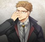  adjusting_eyewear blue_eyes brown_hair glasses julius_will_kresnik kamiya_(mennu) male_focus solo tales_of_(series) tales_of_xillia tales_of_xillia_2 