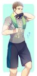  brown_hair gloves gym_shorts julius_will_kresnik kamiya_(mennu) male_focus shirt shorts single_glove solo sweat t-shirt tales_of_(series) tales_of_xillia tales_of_xillia_2 towel 