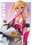  bakuon!! bell blonde_hair boots elbow_gloves gloves ground_vehicle hair_bell hair_ornament motor_vehicle motorcycle onsen_tengoku solo suzunoki_rin thigh_boots thighhighs twintails 