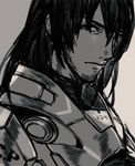  armor ebira facial_hair lao_(xenoblade_x) long_hair male_focus monochrome solo stubble xenoblade_(series) xenoblade_chronicles_x 