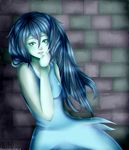  artist_name bangs blue_hair dress green_eyes highres long_hair looking_at_viewer majesticfuckingeagle sidelocks solo spooky's_house_of_jump_scares spooky_(shojs) 