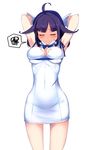  ahoge blue_ribbon blush breasts cosplay dress dungeon_ni_deai_wo_motomeru_no_wa_machigatteiru_darou_ka full-face_blush gloves hestia_(danmachi) hestia_(danmachi)_(cosplay) kantai_collection long_hair medium_breasts purple_hair red_eyes rei_no_himo ribbon solo taigei_(kantai_collection) tenken_(gotannda) twintails 