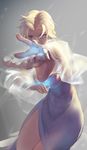  blonde_hair blue_dress blue_eyes braid capelet cowboy_shot dress elsa_(frozen) frozen_(disney) glowing glowing_eyes long_hair looking_at_viewer outstretched_arm pandea_work reaching_out serious single_braid sketch solo 