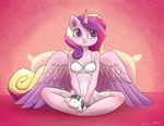  2014 anthro anthrofied clothing equine erysz female friendship_is_magic fur hair horn mammal multicolored_hair my_little_pony nightgown pink_fur plushie princess_cadance_(mlp) purple_eyes shining_armor_(mlp) sitting smile solo winged_unicorn wings 