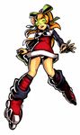  blonde_hair drawfag dress full_body hair_ribbon inline_skates jet_set_radio long_hair panties pantyshot parody ponytail ribbon rockman rockman_(classic) roll roller_skates short_dress skates socks solo spray_can underwear visor 