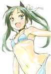  :d aqua_eyes armpits bikini blush chikuwa_(tks) choker collarbone fang francesca_lucchini green_hair groin hair_ribbon image_sample long_hair navel open_mouth pixiv_sample ribbon simple_background smile solo strike_witches striped striped_bikini striped_swimsuit swimsuit twintails white_background world_witches_series 
