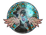  black_hair bloodstained:_ritual_of_the_night blue_eyes brown_hair detached_sleeves gauntlets hair_between_eyes hair_ornament highres looking_at_viewer miriam_(bloodstained) multicolored_hair natsume_yuji official_art pale_skin short_hair solo stained_glass transparent_background 