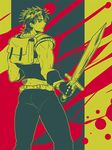  backpack bad_id bad_pixiv_id bag from_behind holding holding_sword holding_weapon jojo_no_kimyou_na_bouken jonathan_joestar limited_palette male_focus phantom_blood solo sword tank_top ty_1865 weapon 