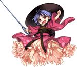  :d barefoot feet frills full_body harukawa_moe hat holding holding_needle japanese_clothes kimono long_sleeves needle obi official_art open_mouth purple_hair red_eyes sash short_hair smile soles solo sukuna_shinmyoumaru touhou transparent_background urban_legend_in_limbo wide_sleeves 