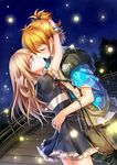  bad_id bad_pixiv_id blonde_hair closed_eyes commentary_request dress fireflies hand_in_another's_hair japanese_clothes kiss kokutou_mimi long_hair male_focus midare_toushirou multiple_boys orange_hair otoko_no_ko sky star_(sky) starry_sky touken_ranbu urashima_kotetsu yaoi 