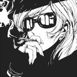  1girl artist_request character_request cigarette lupin_iii mine_fujiko monochrome s_tanly smoking solo sunglasses 