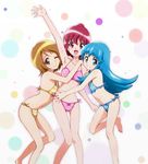  aino_megumi bikini blue_eyes blue_hair brown_eyes brown_hair happinesscharge_precure! hug kinfuji long_hair multiple_girls oomori_yuuko pink_eyes pink_hair ponytail precure shirayuki_hime short_hair swimsuit 