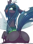  2015 anus blush butt changeling dock fangs female feral friendship_is_magic hair half-closed_eyes horn licking licking_lips long_hair looking_back membranous_wings my_little_pony plain_background pussy queen_chrysalis_(mlp) solo stoic5 tongue tongue_out white_background wings 