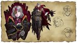  bloodstained:_ritual_of_the_night boots cape concept_art gebel_(bloodstained) highres mask multiple_views natsume_yuji official_art red_eyes silver_hair stained_glass 