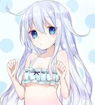  aqua_eyes aqua_hair bare_shoulders blue_bra blush bra chico152 cinderella_bust hibiki_(kantai_collection) highres kantai_collection long_hair looking_at_viewer ribbon-trimmed_underwear ribbon_trim solo underwear underwear_only upper_body 