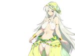  1girl bare_shoulders blush breasts cleavage erect_nipples evenicle female game_cg heterochromia highres hood large_breasts legs long_hair looking_at_viewer navel panties serious simple_background solo standing thighs underwear white_hair yaegashi_nan 