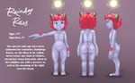  2015 anthro areola blue_eyes blush butt claws english_text female flower hair horn mammal model_sheet nipples nude plant pussy raindrop_roses rose smile solo standing text zekromlover 