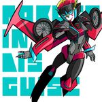  1girl autobots blue_eyes breasts lipstick makeup mecha_girl robot transformers windblade windblade_(transformers) wings 