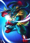  fangs full_body fur gen_4_pokemon getter_robo lucario md5_mismatch mega_lucario mega_pokemon no_humans pokemon pokemon_(creature) powering_up shin_getter-1 snout solo spikes stoner_sunshine toni_hoang_nguyen 