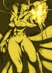  2014 anthro breasts canine claws crossgender female fire fox half-closed_eyes kyuubi_(youkai_watch) looking_at_viewer magic mammal multiple_tails navel nipples nude plain_background pussy sketch skykain smile solo yellow_background yellow_eyes youkai_watch 