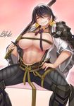 1girl armor artist_request breasts character_request cleavage female huge_breasts katana looking_at_viewer qblade solo spread_legs sword 