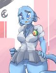 abstract_background anthro argoth blue_eyes blue_fur breasts cat clothed clothing feline female fur looking_at_viewer mammal milf mother nicole_watterson parent pussy skirt skirt_lift solo the_amazing_world_of_gumball 