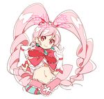  anpolly copyright_name earrings gloves hani_haruka jewelry magical_girl midriff navel pink_eyes pink_hair pink_princess simple_background six_heart_princess smile solo tiara twintails white_background white_gloves 