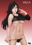  21yc_(september_breeze) abs black_hair breasts highres large_breasts long_hair looking_at_viewer mabinogi mabinogi_heroes panties red_eyes smile solo underboob underwear vella_(mabinogi) 