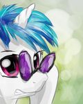  abstract_background blue_hair equine eyewear female friendship_is_magic fur glasses hair horn horse looking_at_viewer mammal my_little_pony pony solo teeth two_tone_hair vinyl_scratch_(mlp) white_fur wildhound 