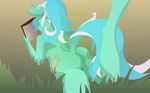  absurd_res anthro anthrofied blue_hair book cutie_mark equine female friendship_is_magic fur green_fur hair hi_res horn horse lyra_heartstrings_(mlp) mammal my_little_pony nude outside pony pussy reading simple_background solo two_tone_hair wildhound 