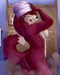  2015 bathroom blue_eyes border_collie breasts brown_hair canine colleen dog female hair looking_at_viewer mammal neph nude road_rovers shower side_boob solo towel 