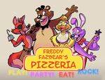  animatronic avian bear bird bonnie_(fnaf) canine chica_(fnaf) chicken dodgyrommer_(artist) english_text eye_patch eyewear five_nights_at_freddy&#039;s fox foxy_(fnaf) freddy_(fnaf) fur hat hook lagomorph machine male mammal mechanical rabbit robot text top_hat video_games 