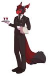  alcohol beverage canine clothing dragon fox hybrid male mammal necktie plain_background sevech solo suit tray white_background wine 