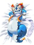  ambiguous_gender bed blue_eyes canine dakimakura hybrid kemono lying mammal marine mermaid noriburu on_back shaorune solo tales_of_rebirth water wolf 