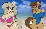  2015 anthro big_breasts bikini breasts cheetah cleavage clothed clothing earth_pony equine fan_character feline female horse huge_breasts king-cheetah mammal mother_and_daughter my_little_pony one-piece_swimsuit pony swimsuit wolfnanaki 