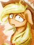  applejack_(mlp) blonde_hair chest_tuft equine female freckles friendship_is_magic fur hair hat hi_res horse looking_at_viewer mammal my_little_pony open_mouth orange_fur pony simple_background solo teeth tongue tuft wildhound 