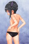  akemi_homura folded_hair hair_ornament hairclip highres long_hair looking_back mahou_shoujo_madoka_magica mahou_shoujo_madoka_magica_movie panties purple_eyes sat-c solo tan tanline topless underwear 