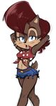  2015 anthro archie_comics blue_eyes blush chipmunk clothing cutoffs denim_shorts female hair mammal open_mouth red_hair rodent sally_acorn saltcore shorts solo sonic_(series) video_games 