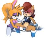  2015 anthro archie_comics blush bunnie_rabbot chipmunk choking clothing dildo drooling duo female female/female lagomorph mammal rabbit rodent saliva sally_acorn saltcore sex sex_toy sonic_(series) 