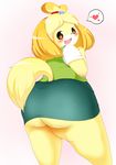  animal_crossing blush brown_eyes butt canine cute dog female fur isabelle_(animal_crossing) kemono mammal nintendo open_mouth rajio solo video_games yellow_fur 