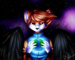  angel canine clothing earth feathers fox freeze-pop88 galaxy kurnaz_(character) looking_at_viewer male mammal solo universe wings 