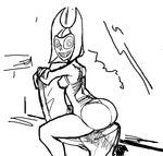  big_butt breasts butt butt_witch chair clothing female humanoid looking_at_viewer monochrome not_furry smile solo soul_devouring_eyes swimsuit terrible_the_drawfag twelve_forever 