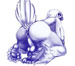  all_fours anthro anus avian balls bird butt claws dovne feathers looking_back monochrome nude owl penis plain_background presenting presenting_hindquarters solo white_background 