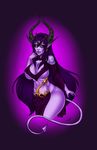  clothed clothing demon elwinne female hair horn horny long_hair necklace nipples open_mouth purple_hair purple_lips purple_skin solo tongue tyhia yellow_eyes 