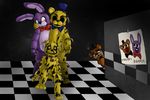  00kaori00 animatronic bear bonnie_(fnaf) bow_tie crying five_nights_at_freddy&#039;s five_nights_at_freddy&#039;s_3 freddy_(fnaf) glowing glowing_eyes golden_freddy_(fnaf) group hat lagomorph machine male mammal mechanical rabbit robot springtrap_(fnaf) tears teeth top_hat video_games 