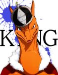  ambiguous_gender blue_eyes cape charizard clothing crown dragon horn king nintendo pok&eacute;mon royalty scalie simple_background smirk solo teeth text tongue video_games ＋&alpha; 