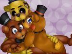  00kaori00 animatronic bear blue_eyes five_nights_at_freddy&#039;s five_nights_at_freddy&#039;s_2 freddy_(fnaf) glowing glowing_eyes golden_freddy_(fnaf) group machine male mammal mechanical robot teeth toy_freddy_(fnaf) video_games 