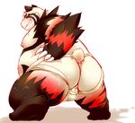  anthro backless_underwear backsack balls bear big_balls big_butt big_penis blush butt chiro_(artist) clothed clothing fanfan half-dressed jockstrap male mammal overweight penis presenting red_panda smirk solo topless underwear 