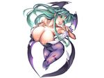  big_breasts big_butt breasts butt cleavage clothed clothing darkstalkers demon female flying green_eyes green_hair hair happy makeup morrgian_anesland pussy saburou skull smile solo succubus tatto video_games wings 